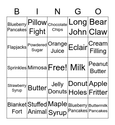 Donut Miss Our Pajama Jam & Pancake Party Bingo Card