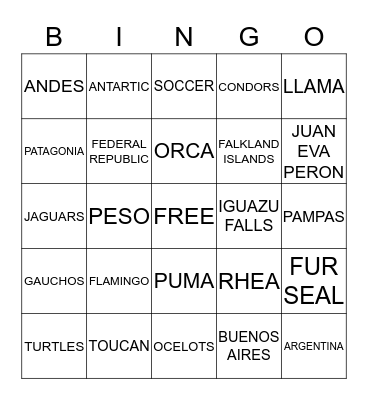 ARGENTINA Bingo Card