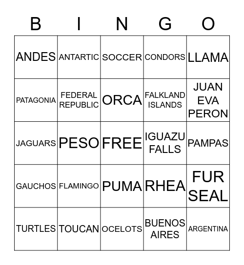 ARGENTINA Bingo Card