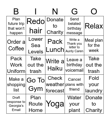 LUNCH BREAK Bingo Card