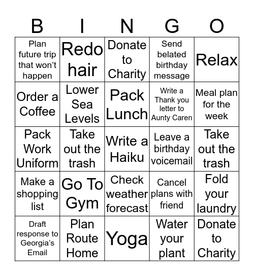 LUNCH BREAK Bingo Card