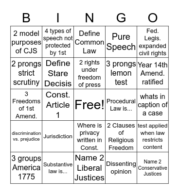 Constitutional Law Mid Term Bingo Card