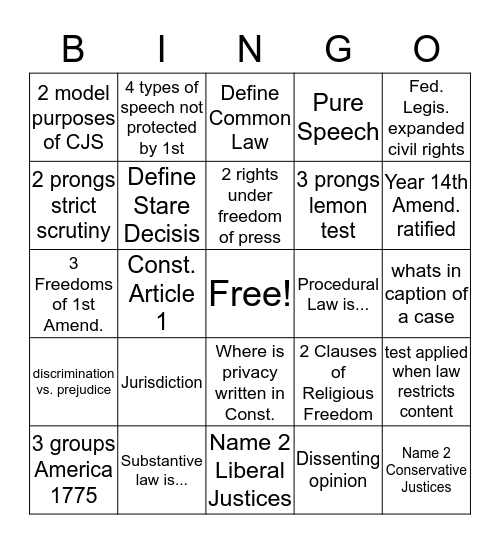 Constitutional Law Mid Term Bingo Card