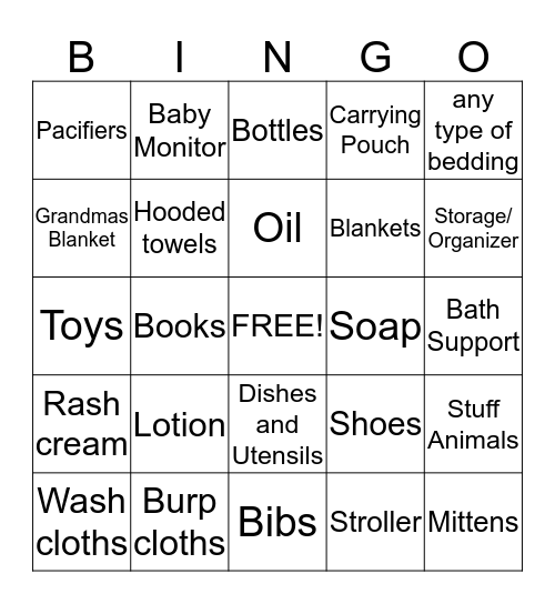Baby Shower BINGO Card