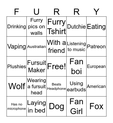 Furry Omegle Bingo Card