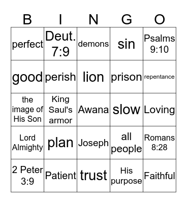 Unit 1 God is... Bingo Card