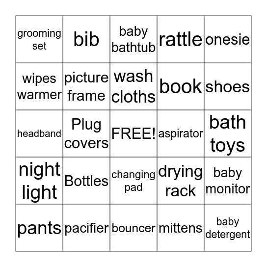 Baby Bingo Card