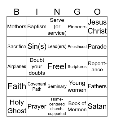 General Conference Bingo Card