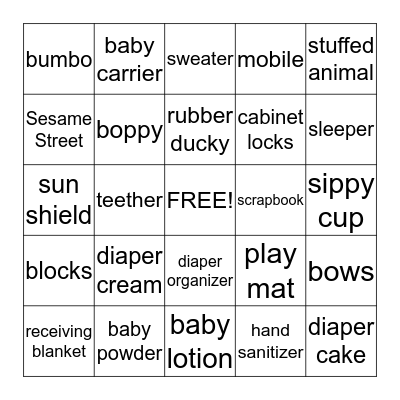 Baby Bingo Card