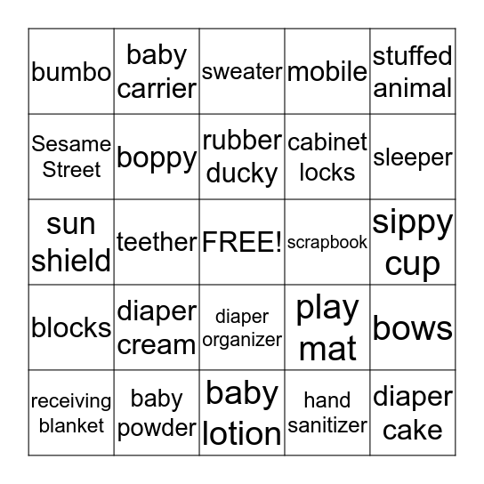 Baby Bingo Card
