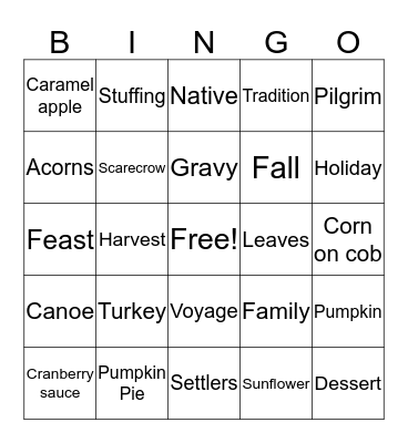 Thansgiving BINGO Card