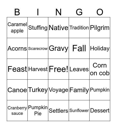 Thansgiving BINGO Card