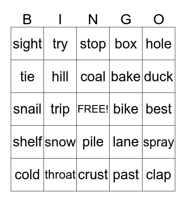 Vowel Sound Bingo (Long A, Long I, Long O) Bingo Card