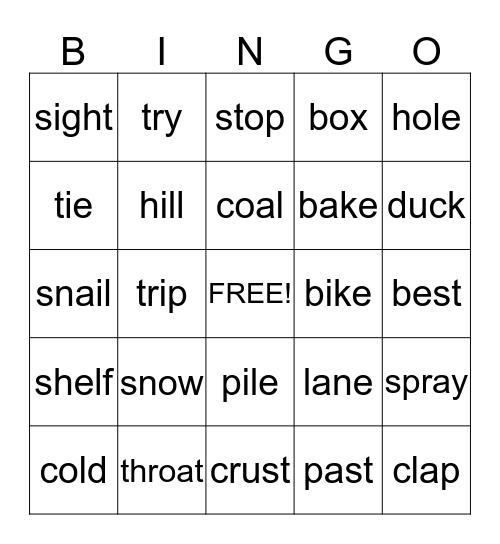Vowel Sound Bingo (Long A, Long I, Long O) Bingo Card