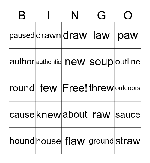 Diphthongs and Digraphs Bingo Card
