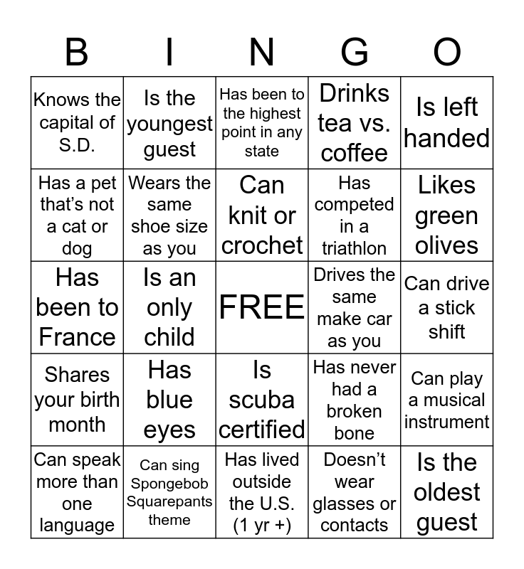 Let’s Get Acquainted BINGO Card