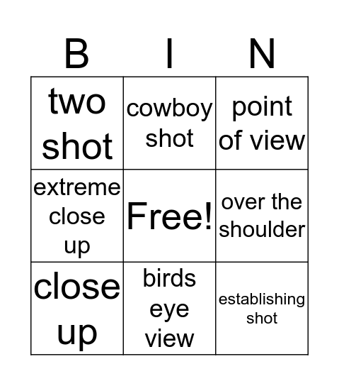 Film Technique  Bingo Card