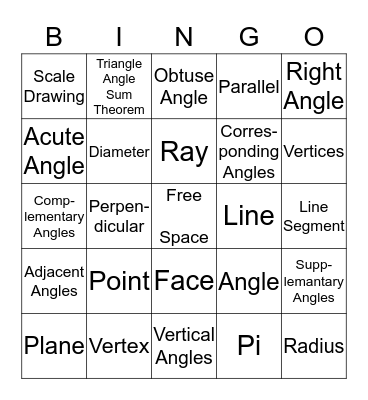 Geometry Vocabulary Bingo Card