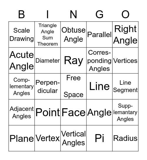 Geometry Vocabulary Bingo Card