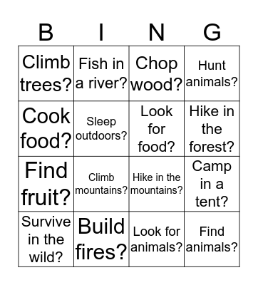 Question: Can you___________? Bingo Card