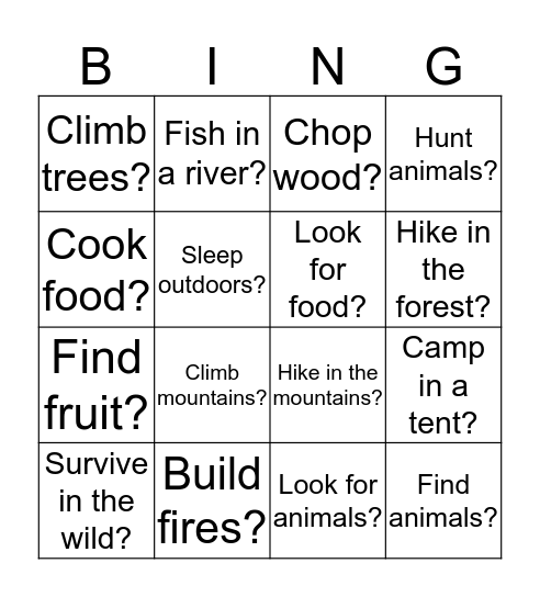 Question: Can you___________? Bingo Card