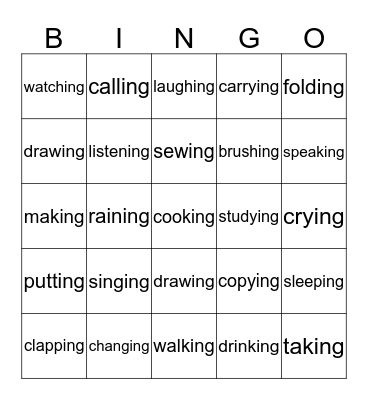 Past Continuous Bingo Card