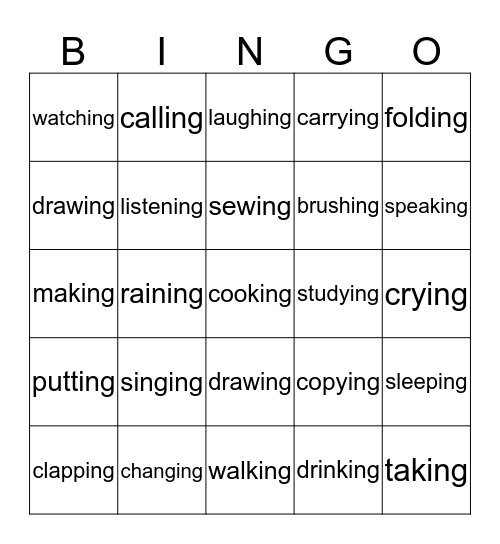 Past Continuous Bingo Card