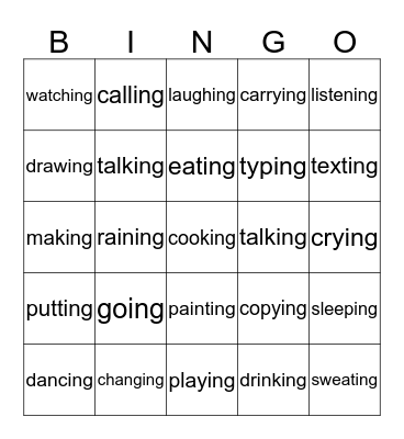 Past Continuous  Bingo Card