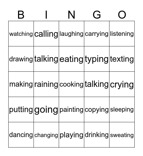 Past Continuous  Bingo Card