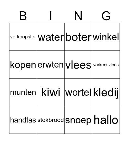Winkelen Bingo Card