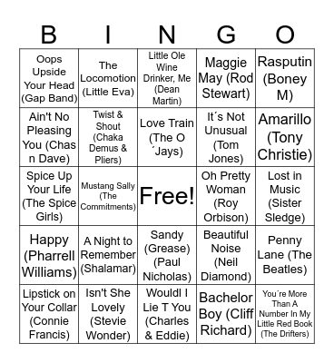 ROCK N ROLL BINGO Card