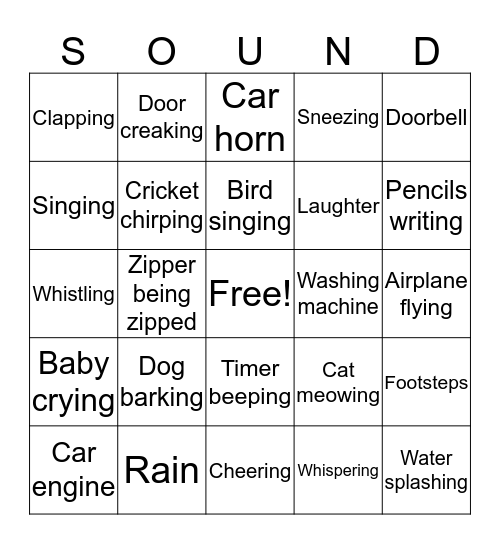 Sound Bingo Card