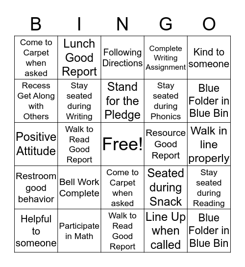 Kash's Behavior Bingo Card