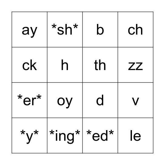 Phonics Bingo Card