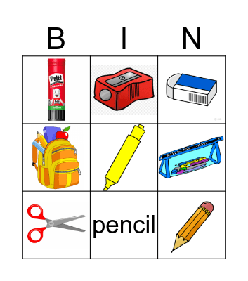 school objects Bingo Card