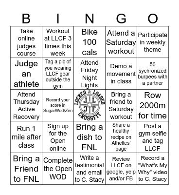 Crossfit Open 2020 Bingo Card
