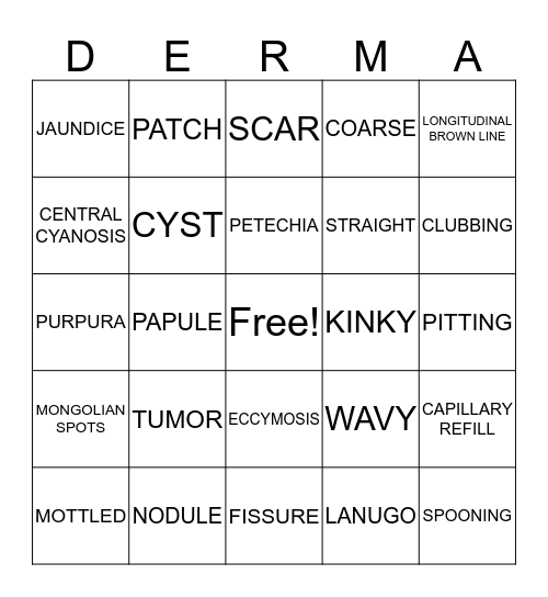 ITEGUMENTARY Bingo Card