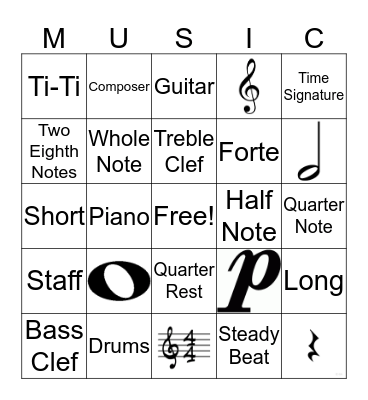 Music Vocabulary Bingo Card