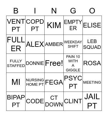 ER BINGO 2019 Bingo Card