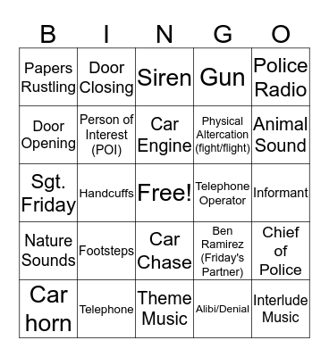 Dragnet Bingo Card