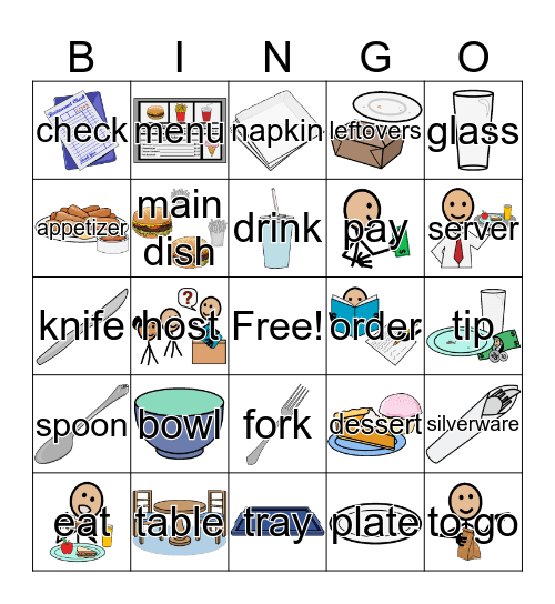 Restaurant Bingo Card