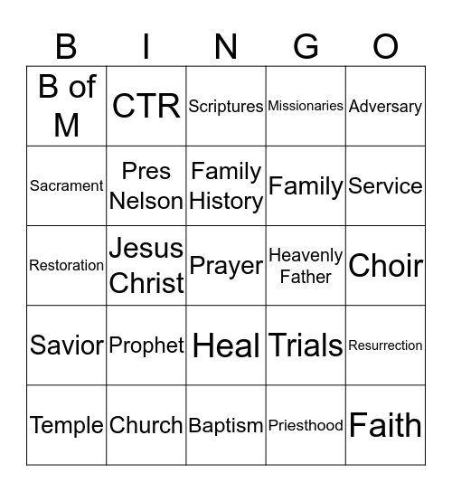 General Conference Bingo 2019 Bingo Card