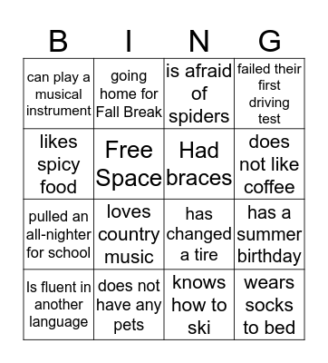 Ice Breaker Bingo Card