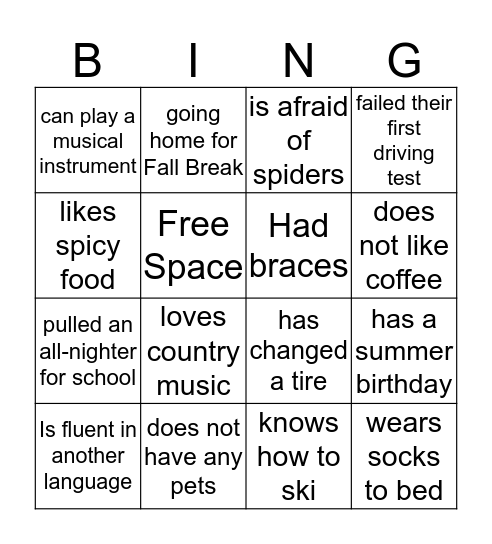 Ice Breaker Bingo Card