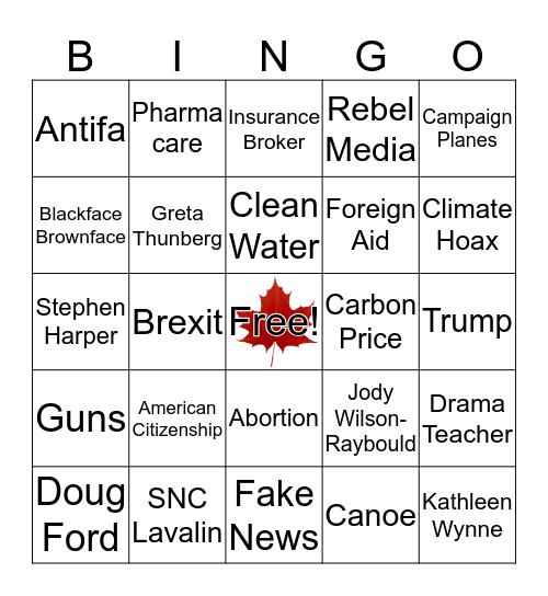 Election Debate Bingo Card