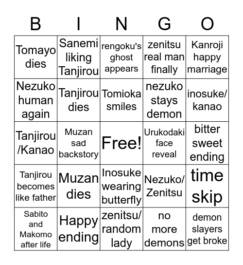 kimetsu no yaiba ending predictions! Bingo Card