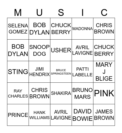 SHAZAM Bingo Card