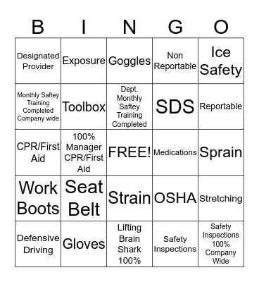 Safety Bingo Card