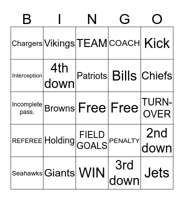 Football Americano Bingo Card