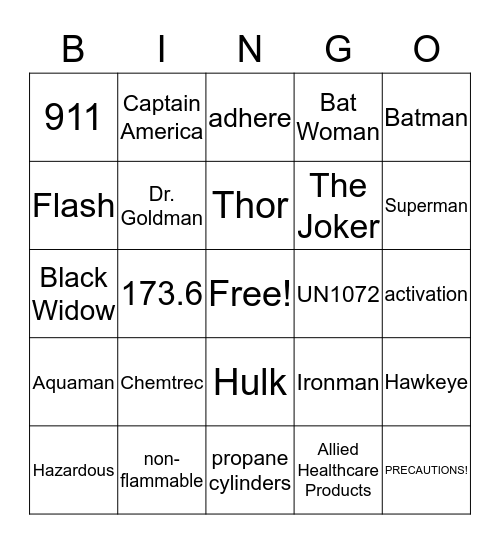 DOT hazardous material Bingo Card